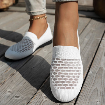 Xajzpa Round-toe Four-Season Walking Shoes, Flat Slip-On Casual Shoes with Mesh Design, Comfortable Women's Shoes for Lazy Wear